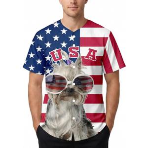 Mens American Flag Baseball Jerseys Independence Day Red White Blue 4th of July 250th Anniversary USA Patriotic Shirt (L)