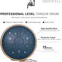 HOPWELL Steel Tongue Drum - 15 Note 12 Inch Tongue Drums - Percussion Instruments - Hand Pan Drum with Music Book, Drum Mallets and Carry Bag, D Major, Navy Blue