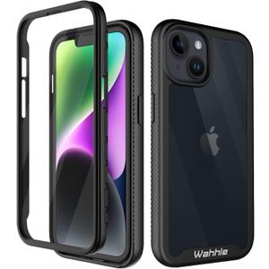 Compatible with iPhone 13 Case, iPhone 14 Case, Full Body Shockproof Protection Built-in Touch Sensitive Anti-Scratch Screen Protector Soft Edge Slim Cover for 14/13 6.1 Inch, Black/Clear