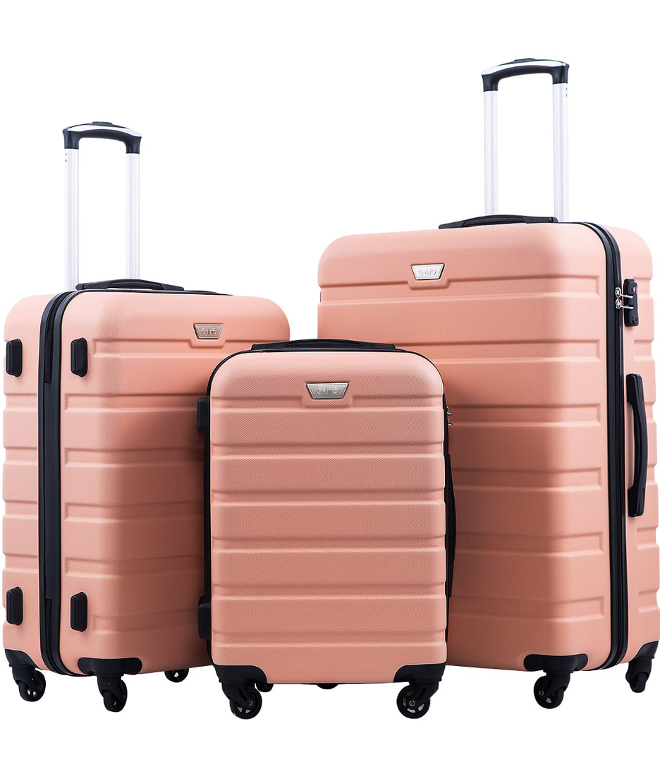 Coolife Luggage 3 Piece Set Suitcase Spinner Hardshell Lightweight TSA Lock (sakura pink, 3 piece set(20in24in28in))