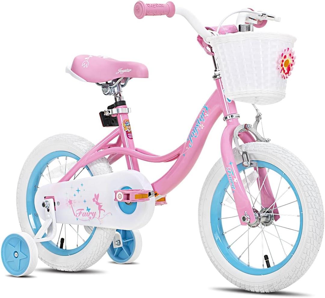 JOYSTAR Fairy Girls Bike for Toddlers and Kids Ages 2-8 Years Old, 12 14 16 18 Inch Kids Bike with Training Wheels, Handbrake and Basket, Toddler Girl Bike, Children Bicycle (Pink)