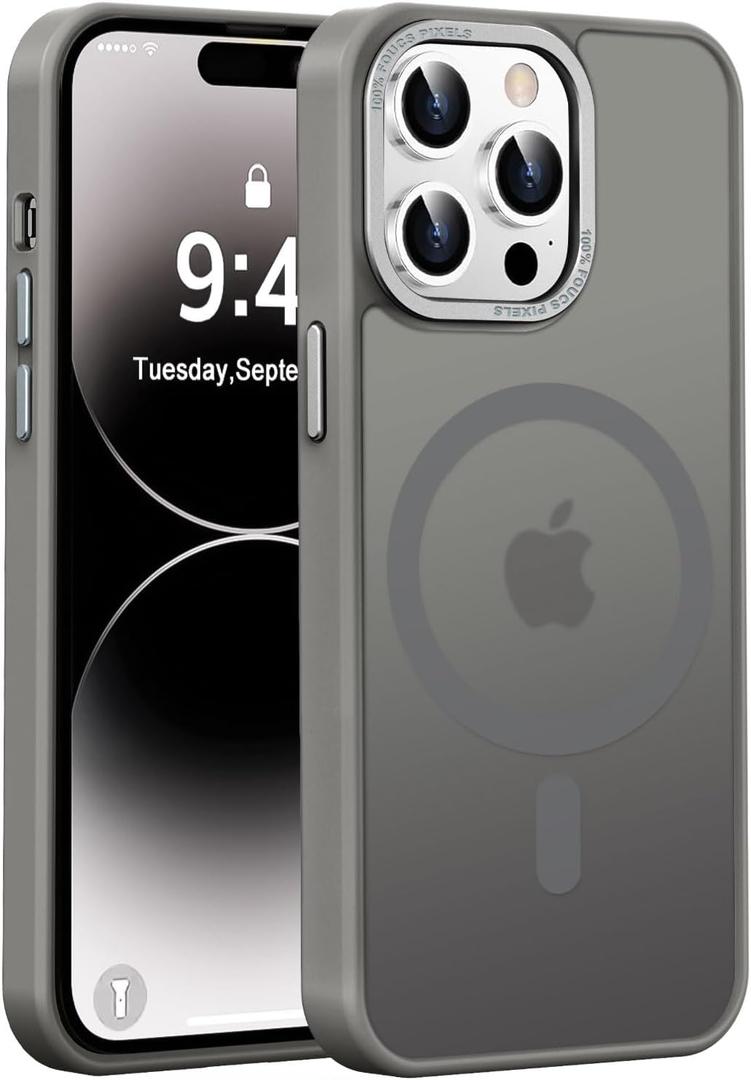 Newfuture Designed for iPhone 14 Pro Max Case with Magnetic [13 FT Military Drop Protection] [Compatible with Magsafe] Slim Translucent Matte Shockproof with Anti-Fingerprint Phone Case, Titanium Gray