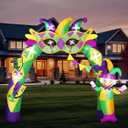 Glimin 9.3 ft Mardi Gras Inflatable Decoration Mardi Gras Inflatable Arch Blow up with Jester and Mask in LED Lights for Outdoor Carnival Theme Party Yard Garden Lawn Supplies