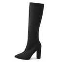 NEWBELLA Womens Knee High Boots Mousse Fit Stretch Knitted Chunky Block Heel Non-Slip Boots (Black, Adult, Women, 10, Numeric, US Footwear Size System, Medium)