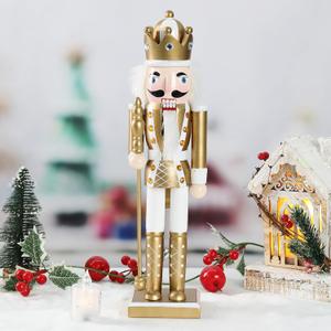 WONDER GARDEN Christmas Nutcracker, 15 Inch Nutcracker Figures, Wooden King Soldier Christmas Nutcrackers Ornaments, Golden Nutcrackers Christmas Decorations for Shelves and Tables Decor
