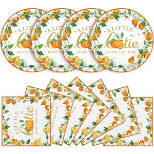 40 Pcs Little Cutie Baby Shower Plates and Napkins Party Supplies, Orange Cutie Birthday Party Decorations Disposable Paper Plates and Napkins A Little Cutie is on The Way Tableware Set Serves 20