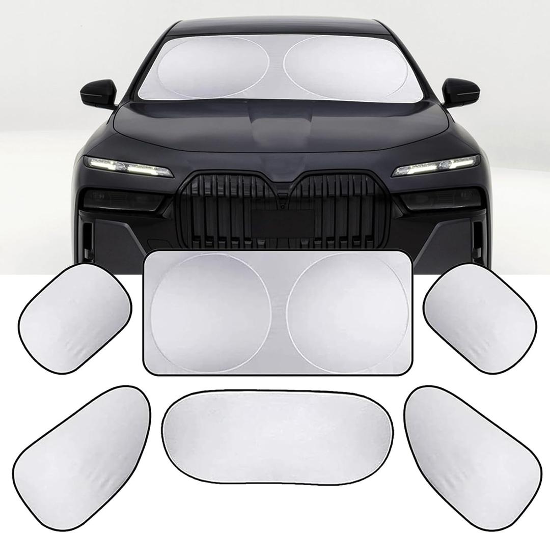 Six Piece Car Window Glass Sunshade Kit, Reflective Interior Privacy Protection Sunscreen Heat Shield, Modification Replacement Parts, Universal for Most Cars, Trucks, SUVs (Silver)