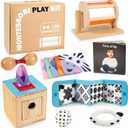 Montessori Toys for Babies 0-6 Months, 9 in 1 Learning Educational Sensory Toys for Newborn 0-3-6 Months, Includes High Contrast Cards, Baby Tissue Box Toy, Spinning Drum, Teether and More
