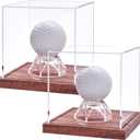 LITY 2 Pack Golf Ball Display Case, No Assembly Required Clear Cube with Solid Wooden Base, Autograph Golf Ball Stand Box for Single Ball