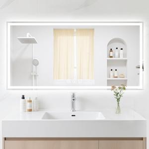 48X24 LED Bathroom Mirror with Lights, Anti-Fog, Backlit + Front Lit (CRI>90), Lighted Bathroom Vanity Mirror for Wall, Memory Function, Dimmable, Tempered Glass, Shatter-Proof