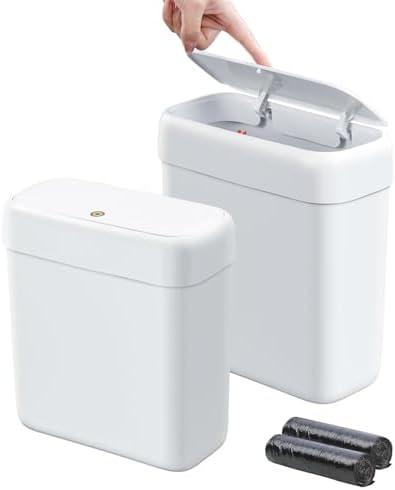 funest 1 Pack Bathroom Trash Can with Lid, 3 Gal/12 L & 2.7 Gal/10L Garbage Can with Pop-Up Lid, Small Spaces Plastic Trash Can, Slim Trash Bin Waste Basket for Bathroom,Rv, Office, White