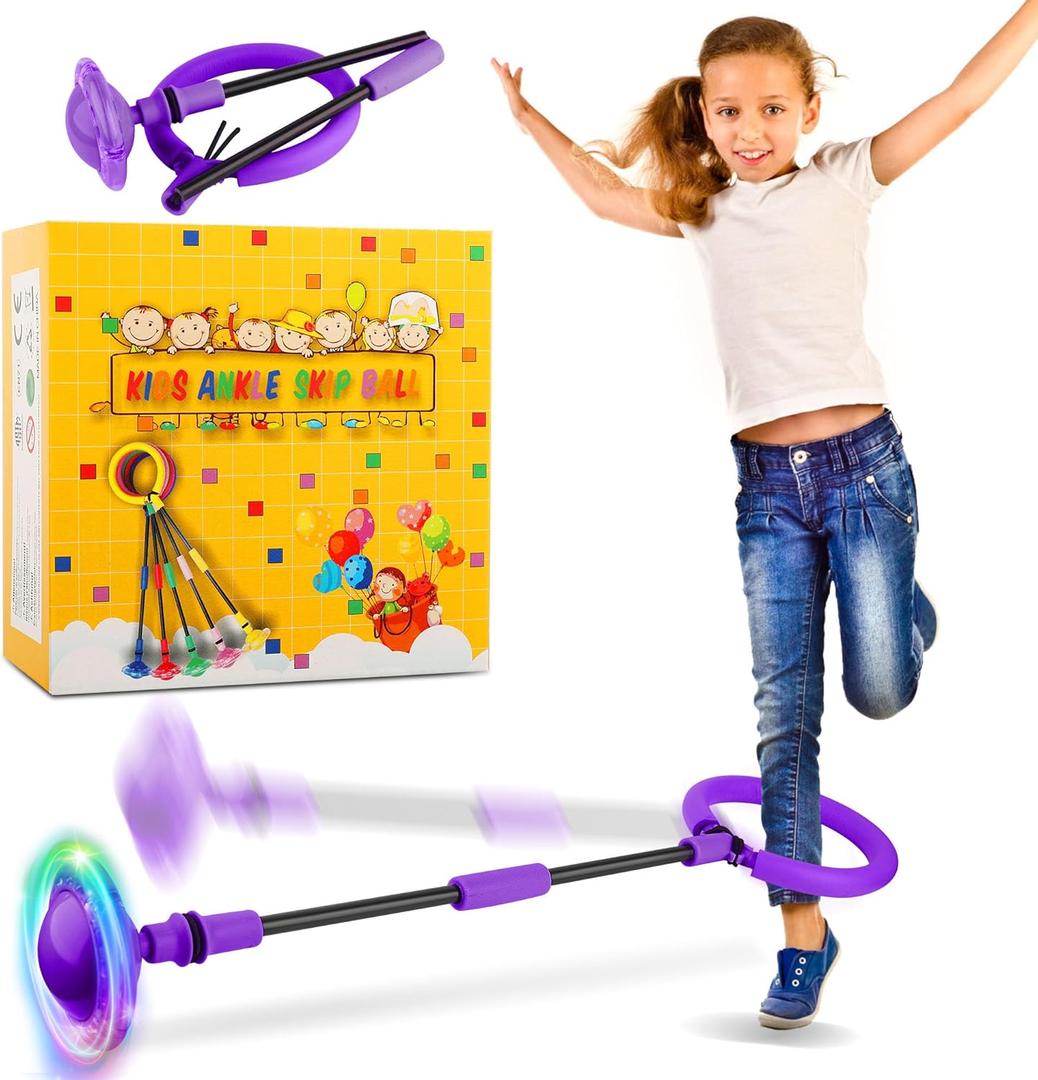 Ankle Skip Ball for Kids, Foldable Colorful Light Flash Wheel Skip Ball for Adults, Indoor Outdoor Game Toys for Kids, Gift for Girls, Boys Ages 5 6 7 8 9 10 11 12 Years Old - Purple