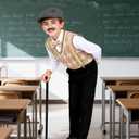 Old Man Costume for Kids Boys 100 Days of School Costume Dress Up Grandpa Costume Outfits for Halloween 3-10 Years (Brown)