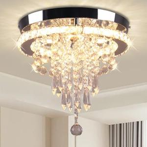 FRIXCHUR 11.8" Crystal Chandelier Modern Crystal Ceiling Light Flush Mount Ceiling Lighting Fixture Mini Chandeliers for Bedrooms Living Room Hallway (Warm)