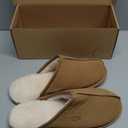 OOW Mens Slippers Genuine Suede House Slippers for Men Cozy Fuzzy Memory Foam Shoes Outdoor Non-Slip Fall Winter Footwear Wide Chestnut, Size 9