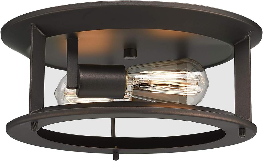 Emliviar Industrial Ceiling Light, Vintage 2-Light Flush Mount Ceiling Light Fixture, Oil Rubbed Bronze Finish, YE19108-F2 ORB (Without Glass)