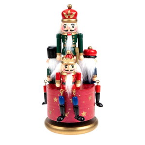 Cabilock Christmas Nutcracker Music Box Wooden Nutcracker Soldier Puppet Figures Ornament Traditional Wood Wind up Musical Box Clockwork Craft Decor for Home Office Accents Decor, Red