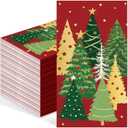 100 Pcs Christmas Paper Napkins 3 Ply Disposable Bathroom Guest Hand Towels Red Green Xmas Tree Winter Decorative Napkins for Kitchen Dinner Wedding Birthday Holiday Party
