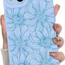 MZELQ for iPhone 15 Case, Silicone Floral Flowers Sunflowers Cute Pattern, Camera Protection Soft Slim Phone Cover for Girls Women -Blue