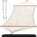 SUNCREAT Double Rope Hammock with Spreader Bar, Carrying Bag, 450 lbs Capacity, Two Person Hammock with Tree Hooks, Beige
