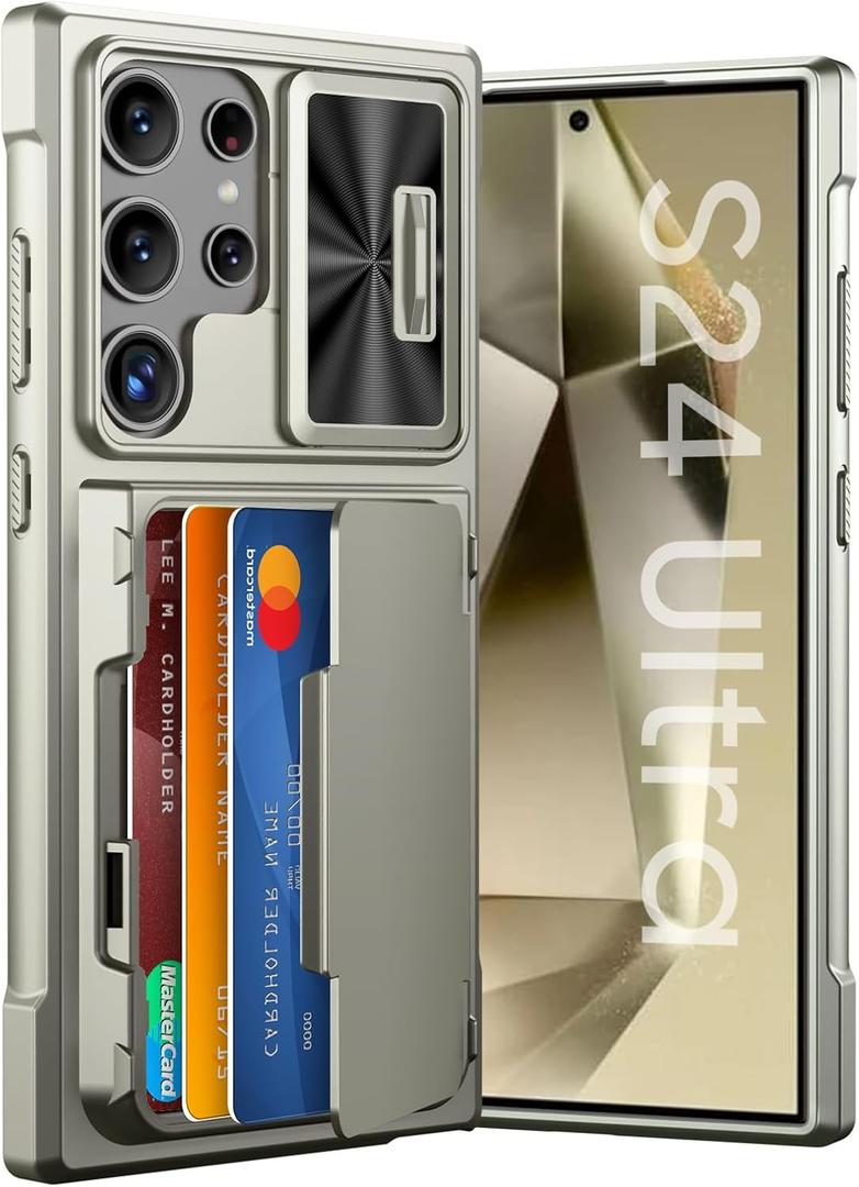 GooseBox for Samsung Galaxy S24 Ultra Wallet Case with RFID Blocking Card Holder & Camera Cover & Kickstand, Full Body Shockproof Case for S24 Ultra 6.8Inch 2024-Champagne Primary Titanium(Upgraded)