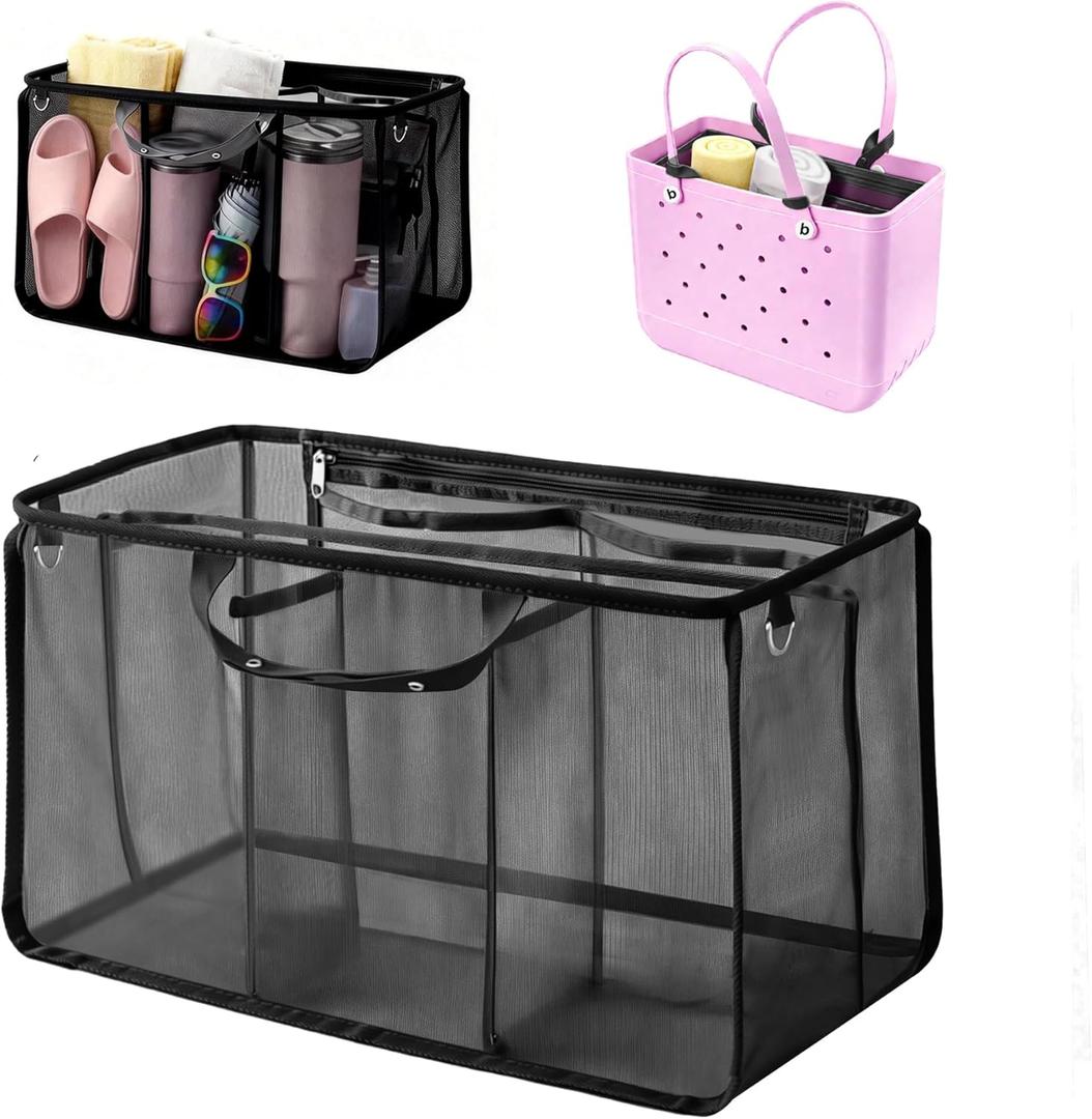 Beach Bag Organizer Compatible with X Large Bogg Bag, Lightweight Mesh Insert Divider Pouch with 7 Pockets & Zipper for Original XL Bogg Bags, Bogg Bag Charms, Beach Tote Essentials Accessories