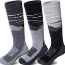 SeeyAN Kids Merino Wool Ski Socks Boys Girls Thermal Warm Boot Thick Winter 3 Pairs Cozy Socks For Skiing & Snowboarding (13-15 Years, Black/Grey/Dark Grey)