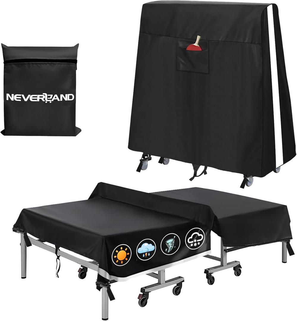 Ping Pong Table Cover Outdoor Waterproof, Table Tennis Cover Indoor & Outdoor Fits Universal 9x5 FT Tables Folding & Flat Tables with Paddles Organize Bag, 600D Oxford Fabric (Black)