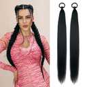 Black Ponytail Extension 2 Pack Braid Ponytail Extension with Elastic Tie Straight Sleek Wrap Around Braid Hair Extensions Ponytail 26 Inch (Black#)