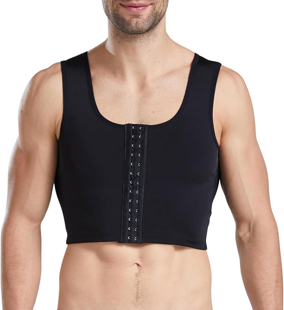 Mens Hide Gynecomastia Corset Vest Adjustable Compression Chest Binder for Men to Hide Moobs (X-Large, Black)