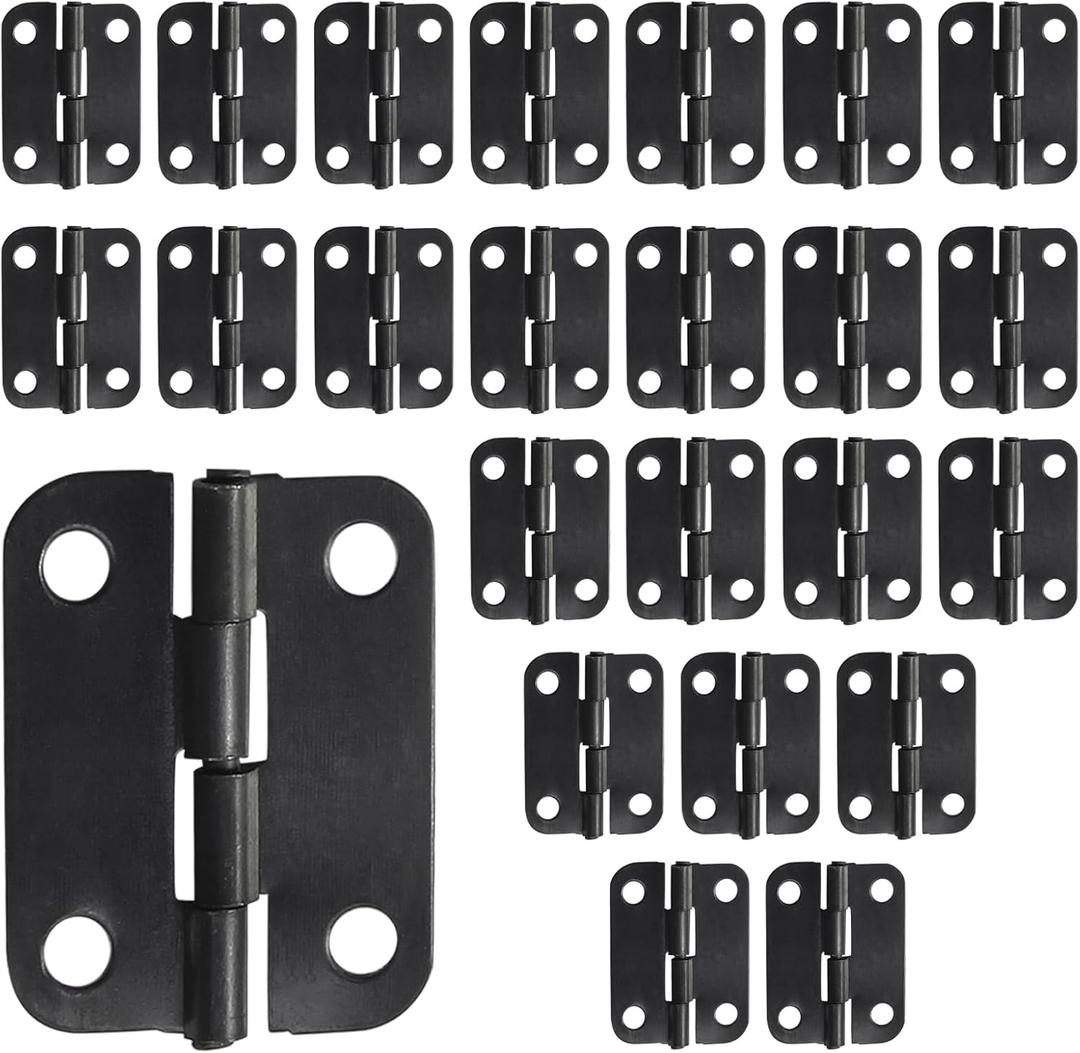 24pcs Butt Hinges Black Door Hinges, 1" x 3/4" Cabinet Door Hinge, Flat Folding Box Hinges for Jewelry, Wooden Box, Small Cupboard Furniture Hinges
