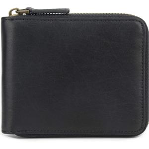 Genuine Leather Zipper Wallet With Coin Pocket, RFID Blocking Zip Around Front Pocket Bifold Wallet, Gift for Men (Black)