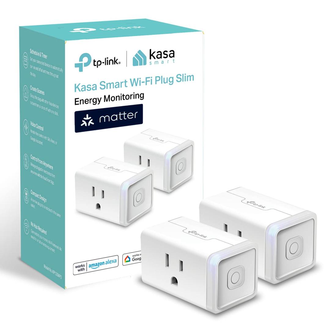 Kasa Smart Plug, Matter Compatible, Energy Monitoring, Compact Design, 15A/1800W Max, Super Easy Setup, Works with Apple Home, Alexa & Google Home, UL Certified, 2.4G Wi-Fi Only, White, KP125M(2-Pack)