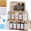 25 Pcs Spice Jars with Label- Glass Spice Jars with Gold Metal Caps,Shaker Lids, Funnel, Chalk Pen, Brush,Cleaning Cloth,Skiileor 4oz Seasoning Containers Bottles for Spice Rack, Cabinet, Drawer