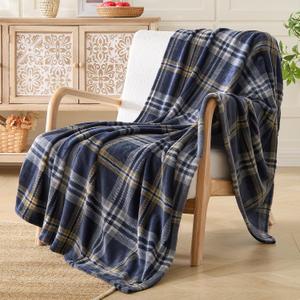 BEDELITE Tartan Plaid Fleece Throw Blanket for Couch, Navy, 50"x60"