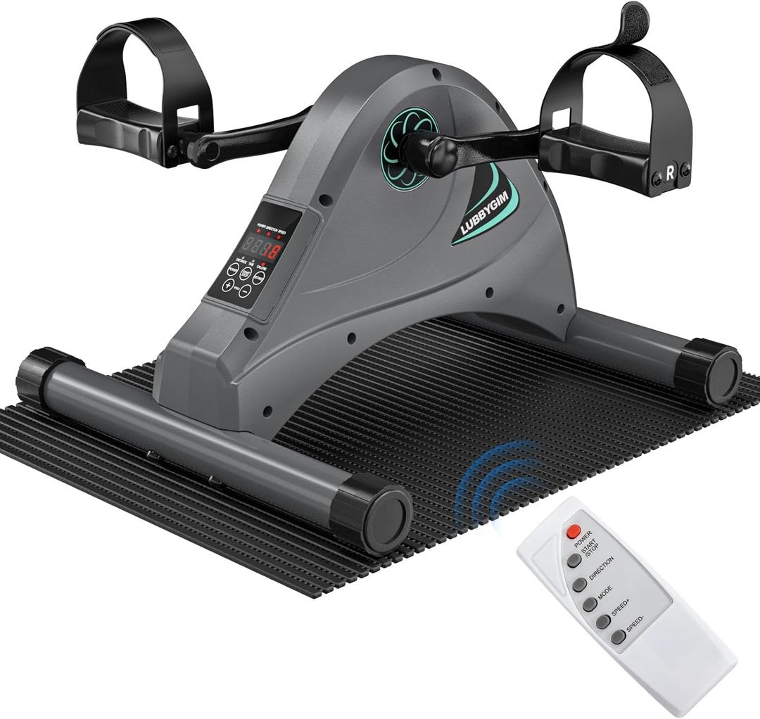 LUBBYGIM Mini Exercise Bike, Under Desk Bike Pedal Exerciser for Seniors & Physical Therapy, Electric Motorized Foot Pedal Machine for Arm and Leg Fitness, 6 Speed Levels (Dary Gray)