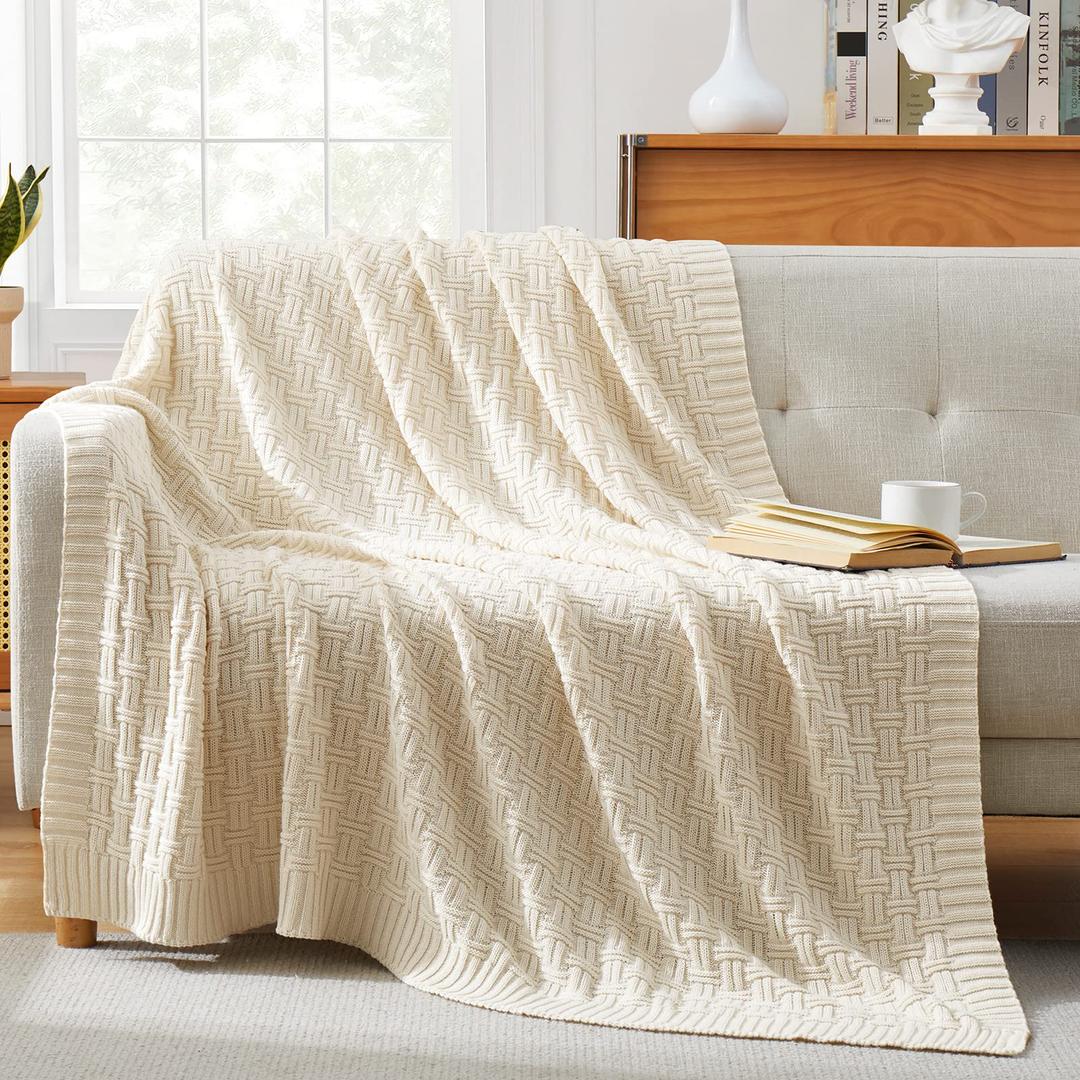 TREELY 100% Cotton Knitted Throw Blanket Couch Cover Blanket(31 x 40 Inches, Brown)