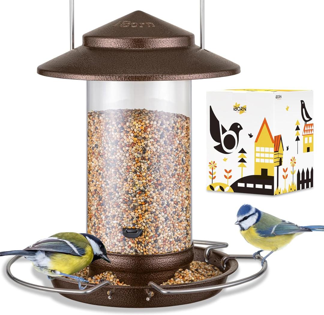 iBorn Bird Feeder Metal Squirrel Chew Proof Bird Feeders for Outdoors Hanging Outside for Cardinal, Holds 1.5LB Seed with 3 Perchs, Brushed Coffee (Seed is not Included)