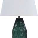 Aspen Creative 40175-11A, 23 1/2" High Transitional Glass Table Lamp, Clear Turquoise Finish and Empire Shaped Lamp Shade in White, 13 1/2" Wide
