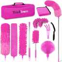 ThinkLearn Microfiber Dusters for Cleaning,14PCS Feather Dusters with Extension Pole,Bendable Washable and Extendable Duster for High Ceilings, Fans and Blinds House Cleaning Kit Pink Gift for Women