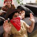 3 Pcs Western Cowboy Party Decorations Include 1 Western Wanted Photo Fun Frame, 1 Studded Cowboy Hat, 1 Square Scarf for Women Men Adult, West Rustic Party Accessories