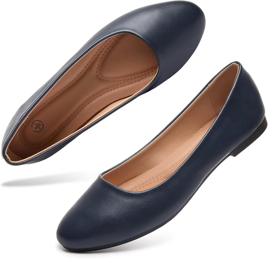 Hash Bubbie Women's Flats Shoes Ballet Flats Dress Shoes Comfortable PU Leather Slip on Shoes for Women (5, Navy)