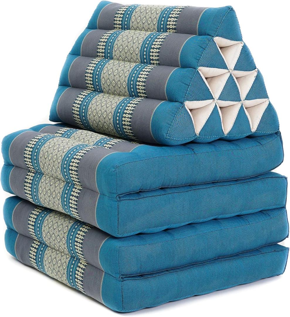 Leewadee 4-Fold Mat with Triangle Cushion – Firm TV Pillow, Foldable Mattress with Cushion Made of Eco-Friendly Kapok, 89 x 20 inches, Light Blue