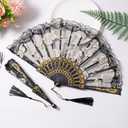 Sepwedd 30pcs Black Rose Lace Floral Folding Hand Fans Chinese retro folding fan Bridal Dancing Props Church Wedding party favors with Organza Bags