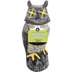 Solar Powered Owl with Motion Detection, Silent Mode, Flashing Eyes, Rotatable Head and Realistic Hoots, Plastic Owl Decoration for Home, Garden, Patio and Fence