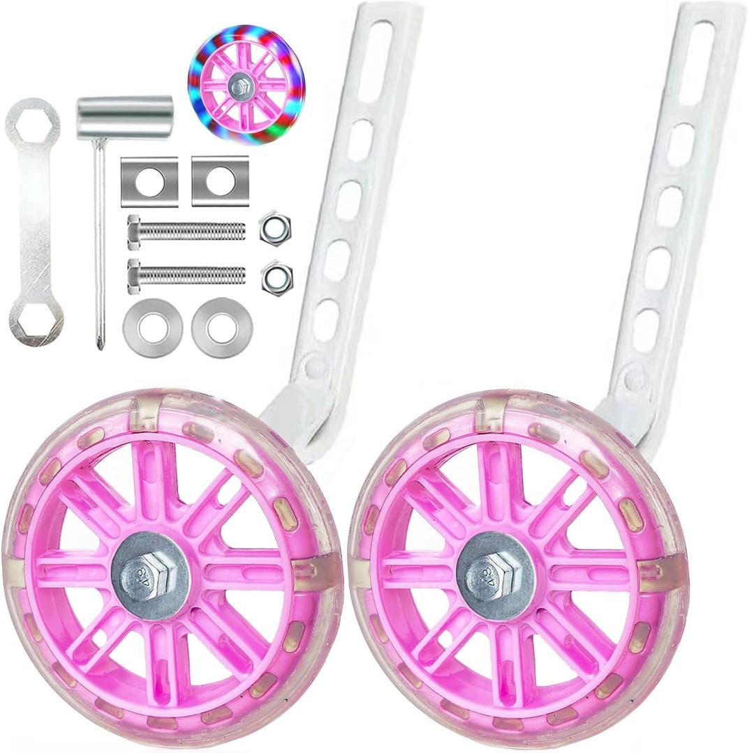Training Wheels for12/14/16/18/20 Inch BicycleFlash Mute Wheel (Beautiful Bright Pink)