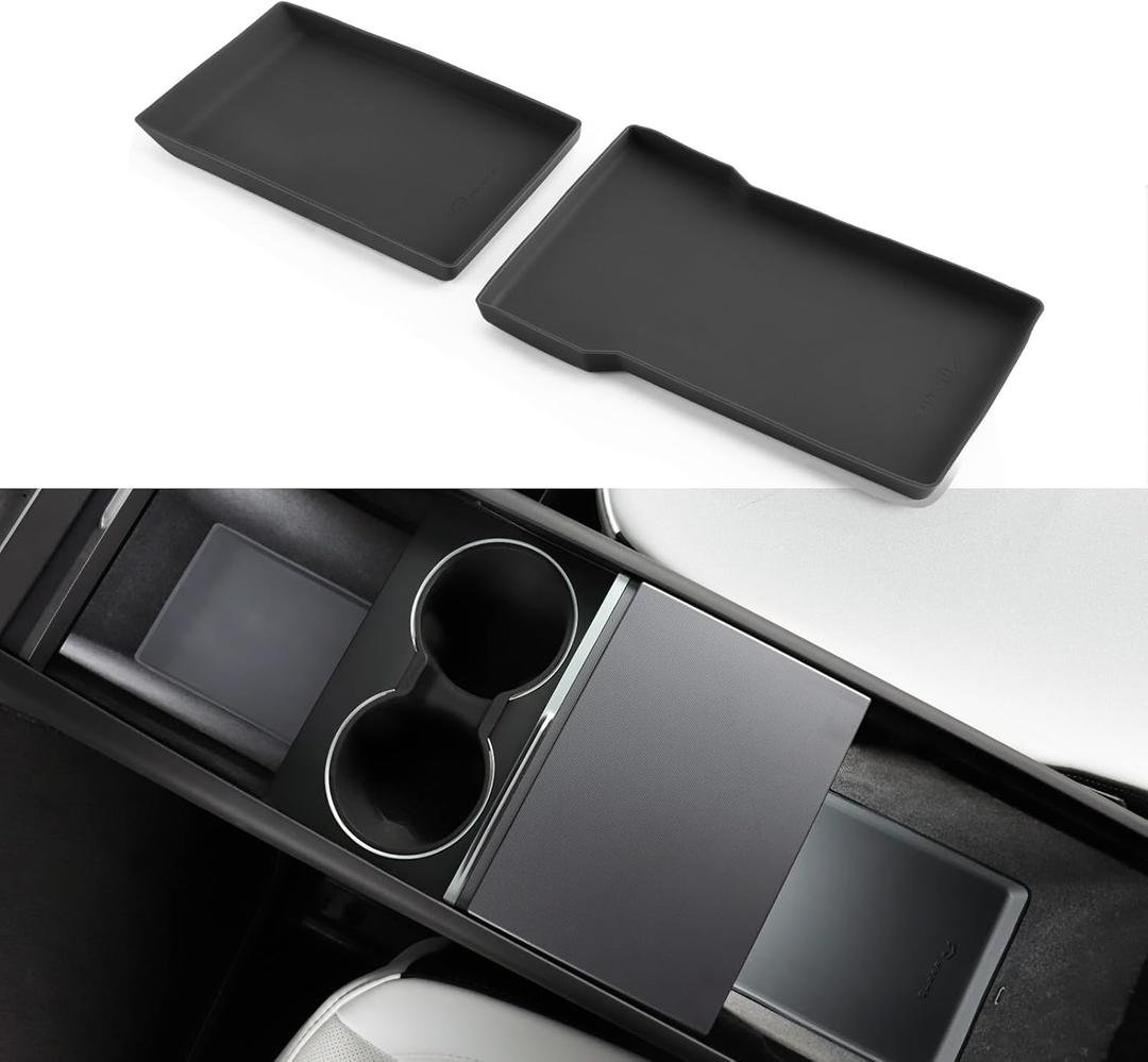 TPARTS Center Console Armrest Bottom Pad for Tesla Model Y Juniper 2026 2025, Full Coverage Silicone Storage Mat Organizer Tray Refresh Interior Accessories (Premium/Performance)