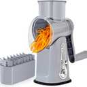 SUSTEAS Rotary Cheese Grater with Handle - Vegetable Shredder with 5 Well-designed Blades & Strong Suction Base,Round Mandoline Slicer & Food Chopper for Kitchen,with Blade Storage Box(Gray)