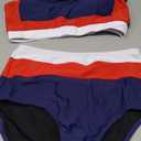 Herseas Women 2 Piece High Waisted Bikini Sets Colorblock Sporty Swimsuits Wide Straps Bathing Suit 2026 Summer Swimwear, Blue/Coral/White, Size L