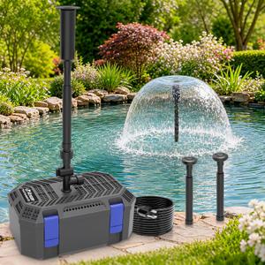 Pond Filter & Fountain Kit | 400GPH 25W Submersible Pond Fountain Pump | 4-Stage Filtration with 3 Spray Heads | All-in-One for 200-350 Gallon Koi Ponds, Garden & Water Feature